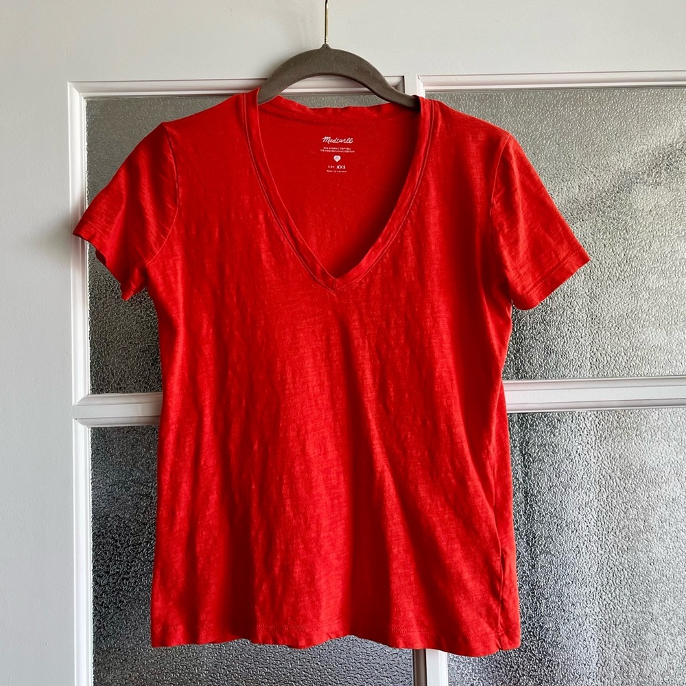 Madewell Red V-Neck Short Sleeve Tee 50% organic cotton